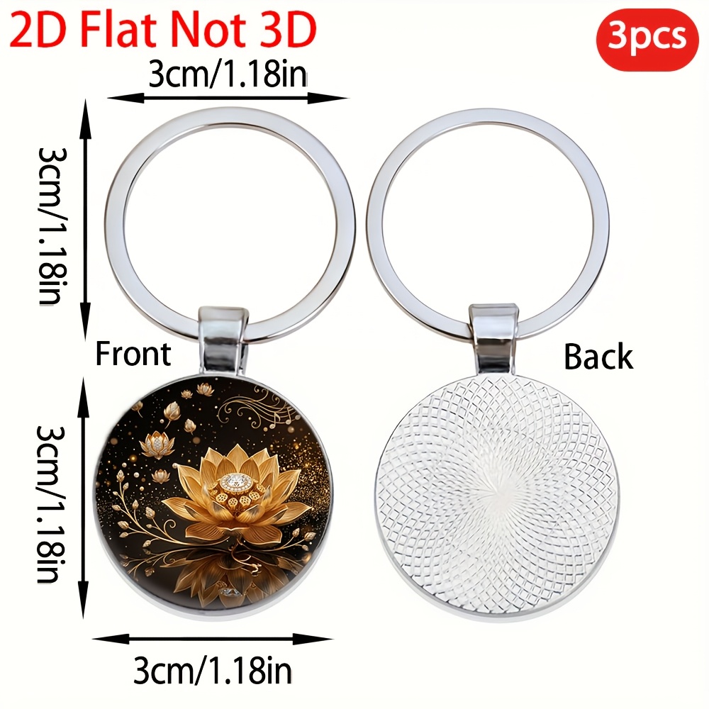 Dazzling Golden Lotus Themed Keychain, 3pcs Set